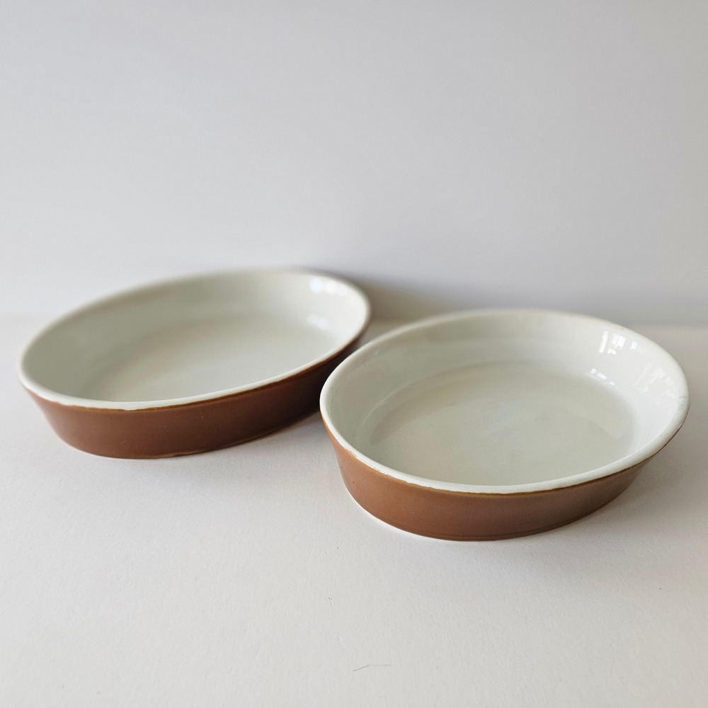Hall China 570 3/4 Oval Brown Dishes - Set of 2 - USA 6 1/8in Porcelain